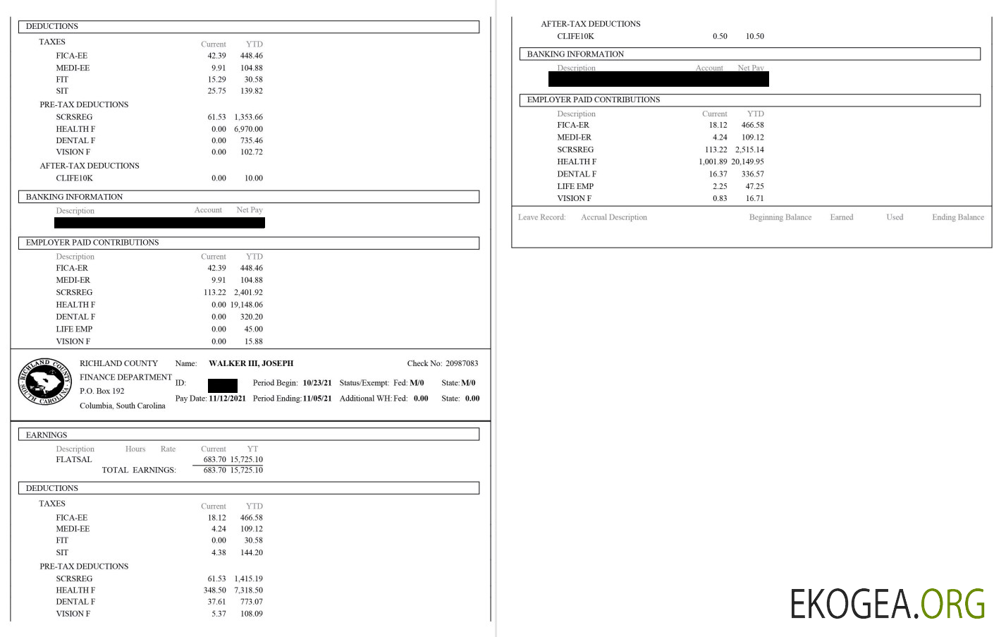 Talon de paie du comté de Richland